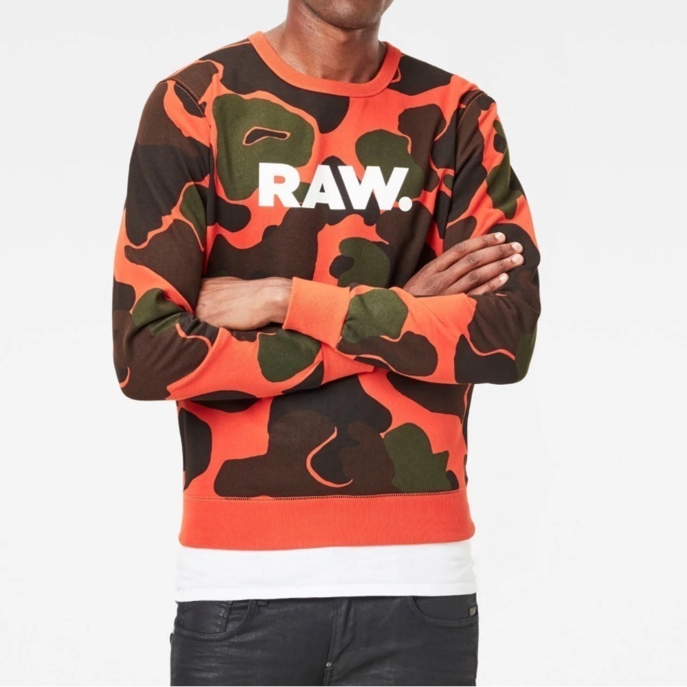 G-Star Raw Camo Sweater in Orange and Green Size M